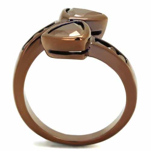 Brass Coffee CZ Trillion Double Bypass Ring view 7