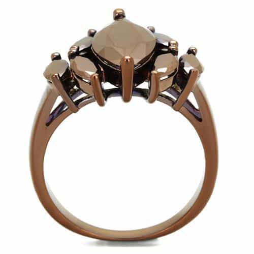 Brass Coffee CZ Marquise Three-Stone Cluster Ring view 7