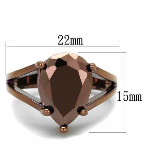Brass Coffee CZ Pear Solitaire Ring | The Stainless Jewelry view 2