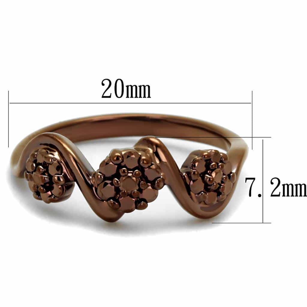 Brass Coffee CZ Double Heart Bypass Ring | The Stainless Jewelry view 2