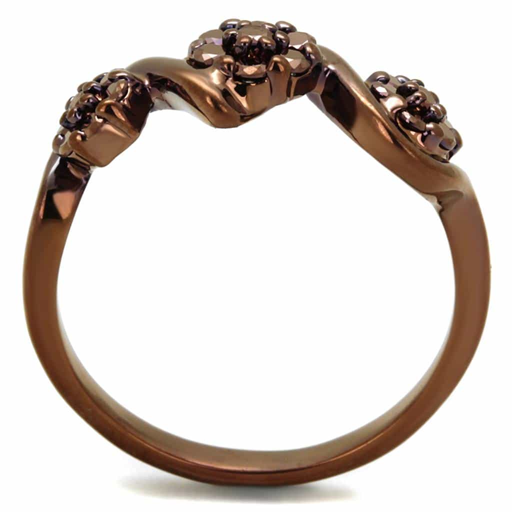 Brass Coffee CZ Double Heart Bypass Ring | The Stainless Jewelry view 7