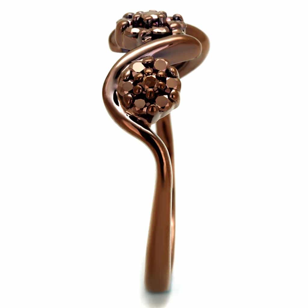 Brass Coffee CZ Double Heart Bypass Ring | The Stainless Jewelry view 8