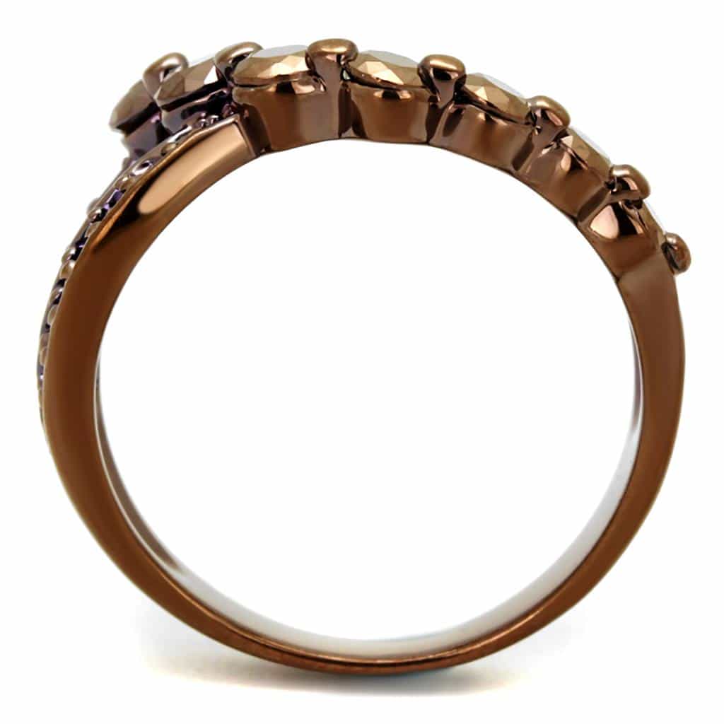 Brass Coffee CZ Flower Cluster Triple Band Ring view 7