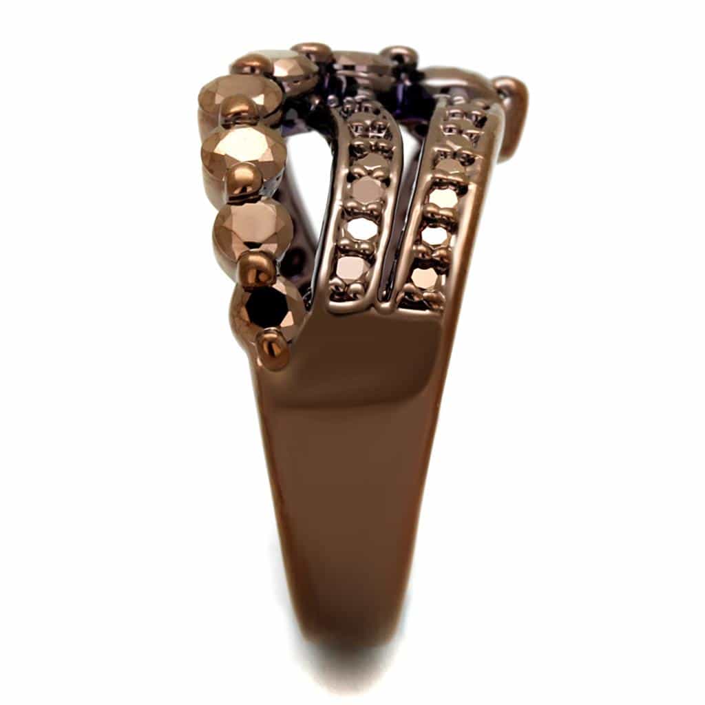Brass Coffee CZ Flower Cluster Triple Band Ring view 8