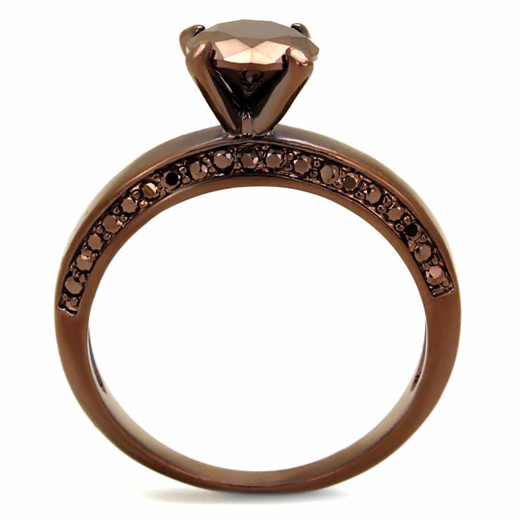 Brass Coffee CZ Round Solitaire Channel Ring view 7