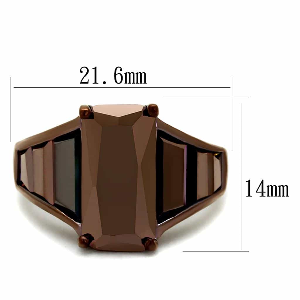 Brass Coffee CZ Emerald Cut Cocktail Ring | The Stainless Jewelry view 6