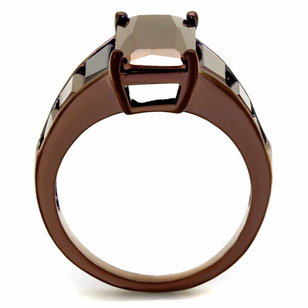 Brass Coffee CZ Emerald Cut Cocktail Ring | The Stainless Jewelry view 7