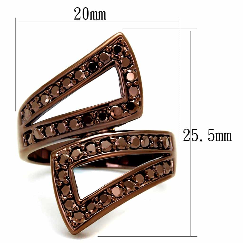Brass Coffee CZ Double Chevron V Open Ring view 6