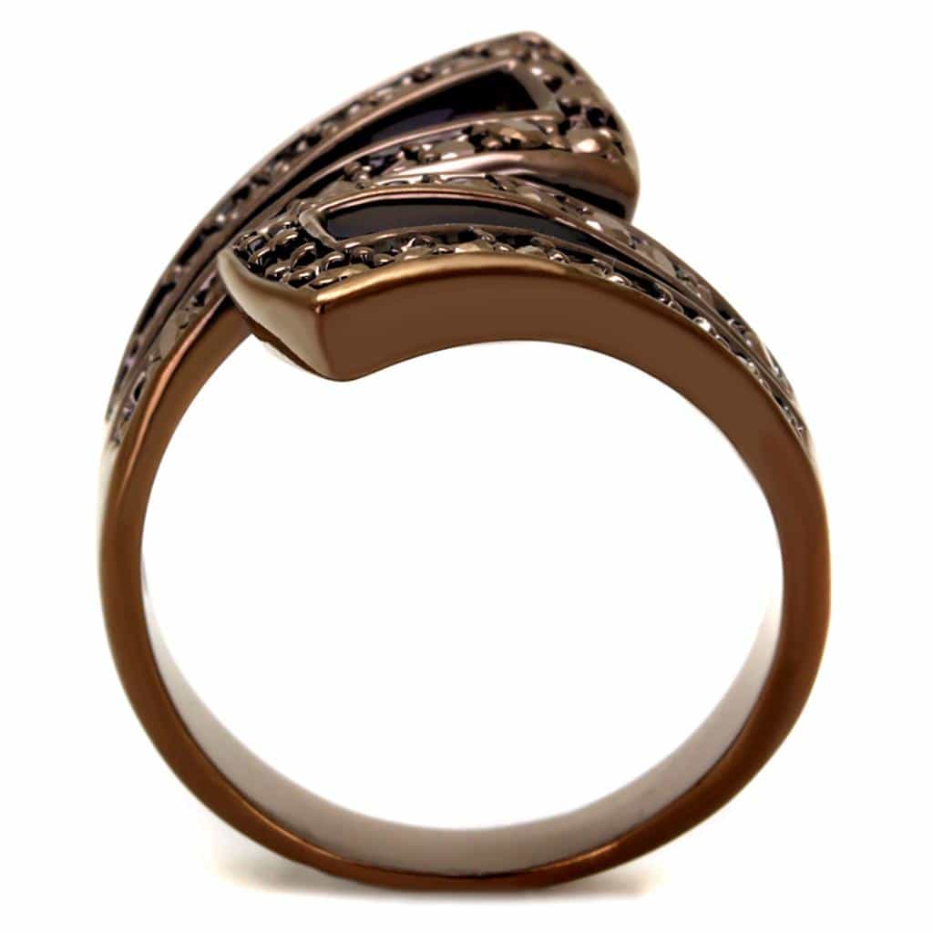 Brass Coffee CZ Double Chevron V Open Ring view 3