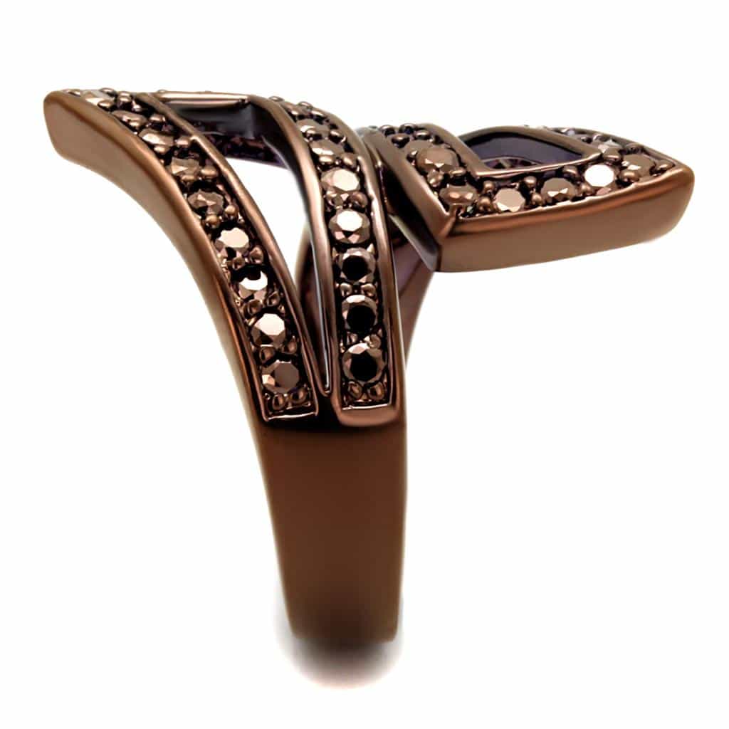 Brass Coffee CZ Double Chevron V Open Ring view 8