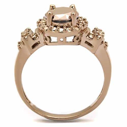 Brass Gold CZ Round Halo Solitaire Ring | The Stainless Jewelry view 3