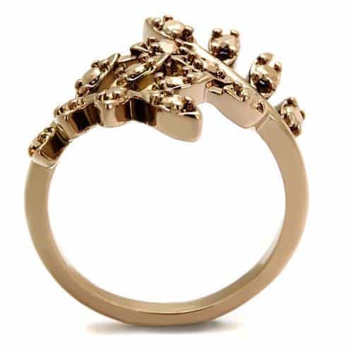 Brass Gold CZ Leaf Vine Open Bypass Ring | The Stainless Jewelry view 7