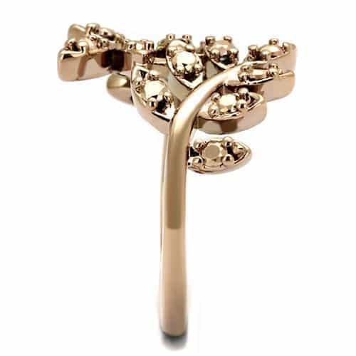Brass Gold CZ Leaf Vine Open Bypass Ring | The Stainless Jewelry view 8