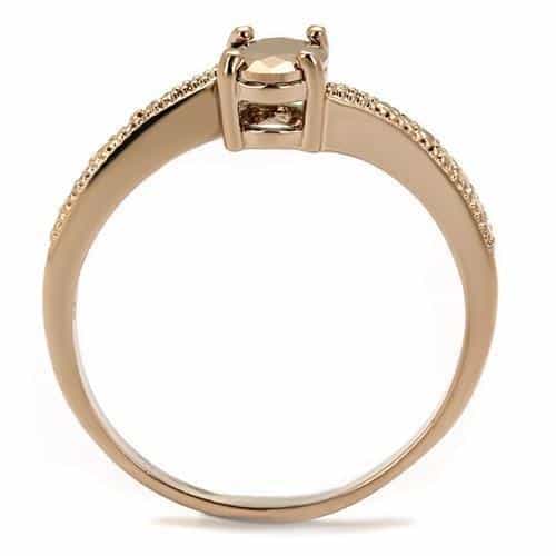 Brass Gold CZ Oval Solitaire Milgrain Ring view 3