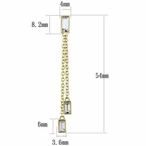Brass Gold CZ Baguette Chain Drop Earrings view 2