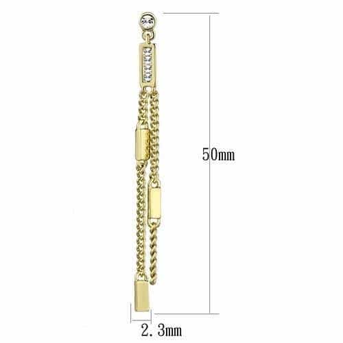 Brass Gold CZ Bar Chain Tassel Earrings | The Stainless Jewelry view 2