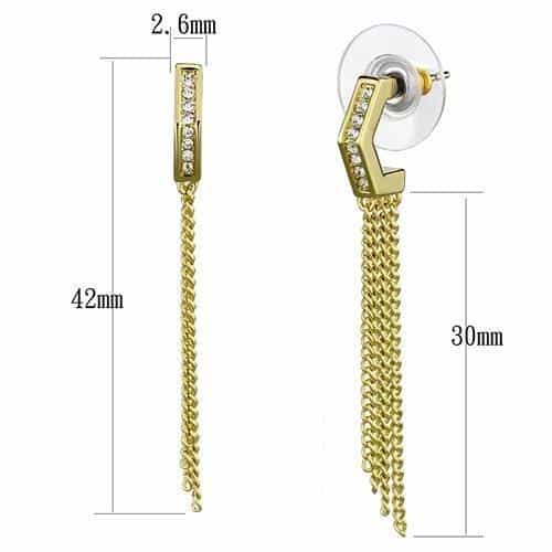 Brass Gold CZ Huggie Chain Tassel Earrings view 2