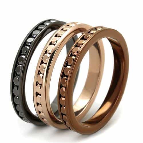 Brass Coffee Black CZ Stacking Band Set Ring view 9