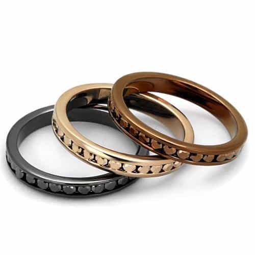 Brass Coffee Black CZ Stacking Band Set Ring view 10