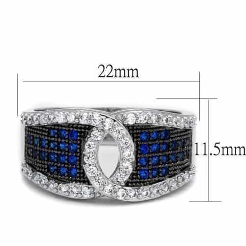 Brass Blue Sapphire White CZ Wide Circle Cutout Ring view 6