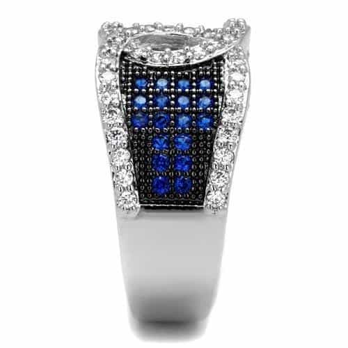 Brass Blue Sapphire White CZ Wide Circle Cutout Ring view 8
