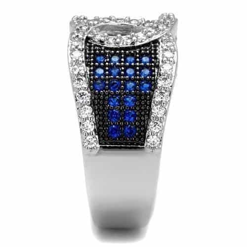Brass Blue Sapphire White CZ Wide Circle Cutout Ring view 4
