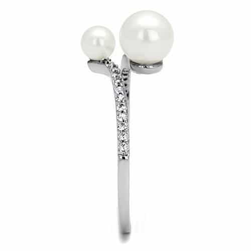 Brass Pearl CZ Open Bypass Ring 3W1236 | The Stainless Jewelry view 8