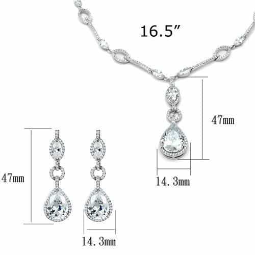 Brass CZ Marquise Drop Link Chain Set Necklace view 6