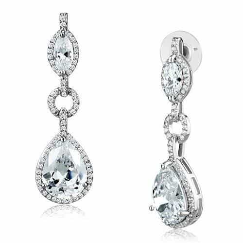 Brass CZ Marquise Drop Link Chain Set Necklace view 7