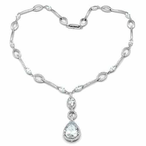 Brass CZ Marquise Drop Link Chain Set Necklace view 8
