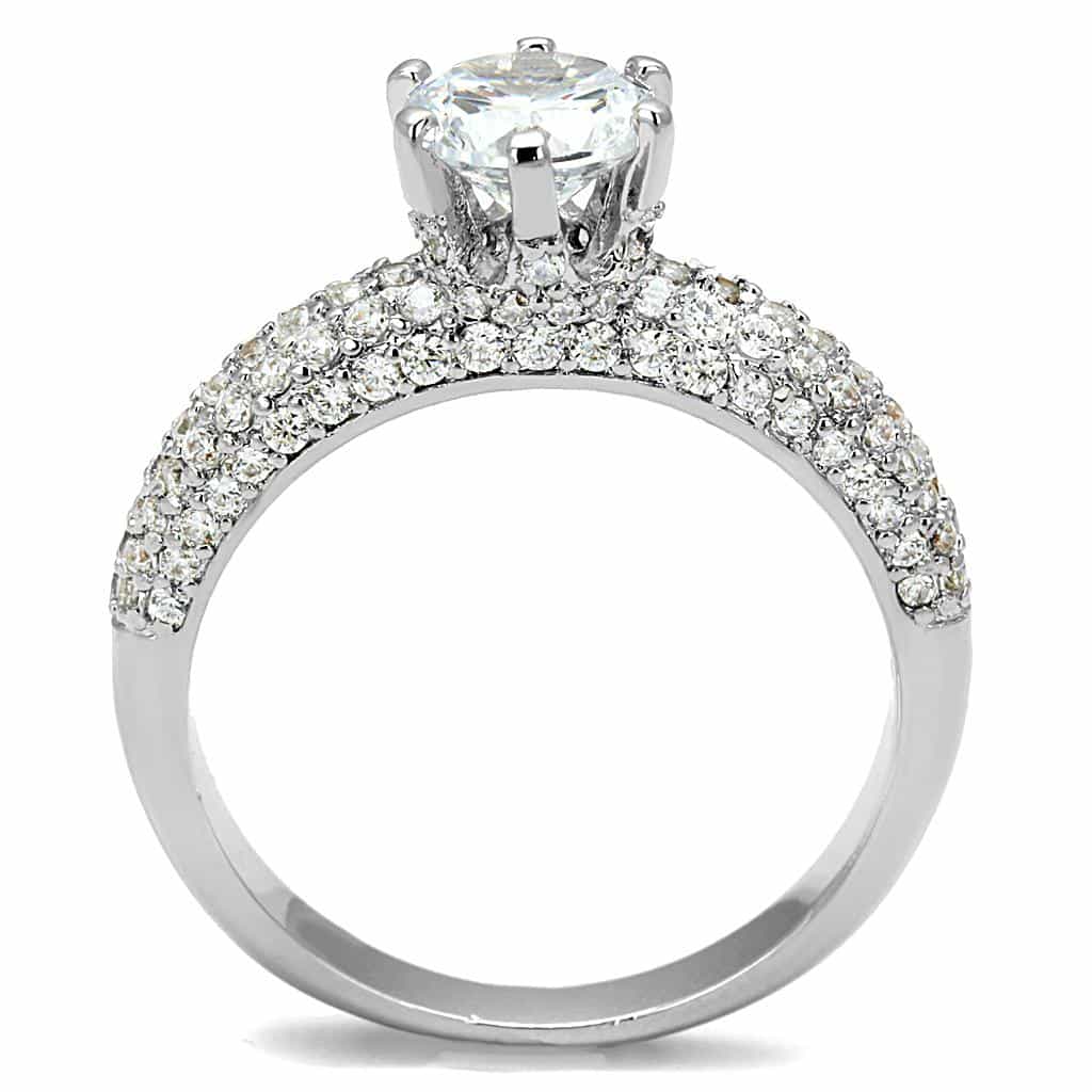 Brass CZ Round Solitaire Multi-Row Pavé Ring view 7