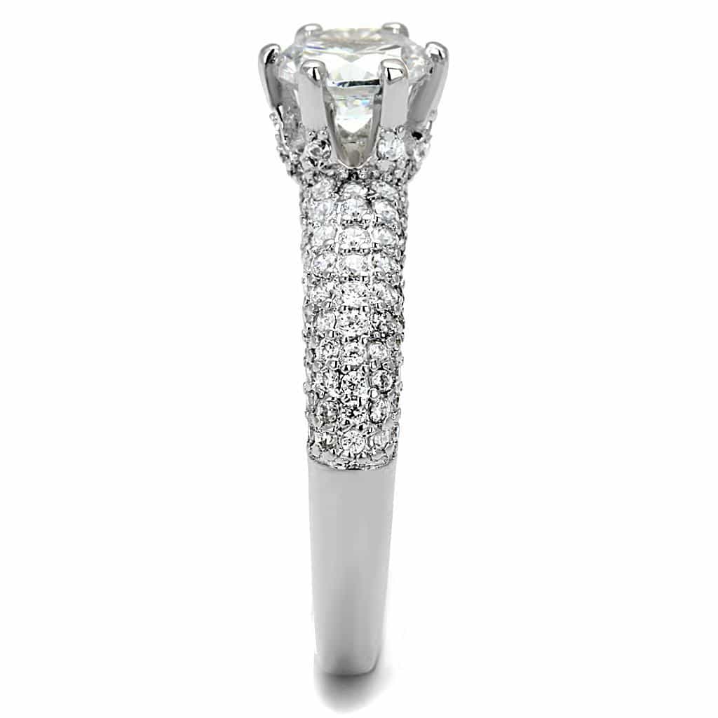 Brass CZ Round Solitaire Multi-Row Pavé Ring view 4
