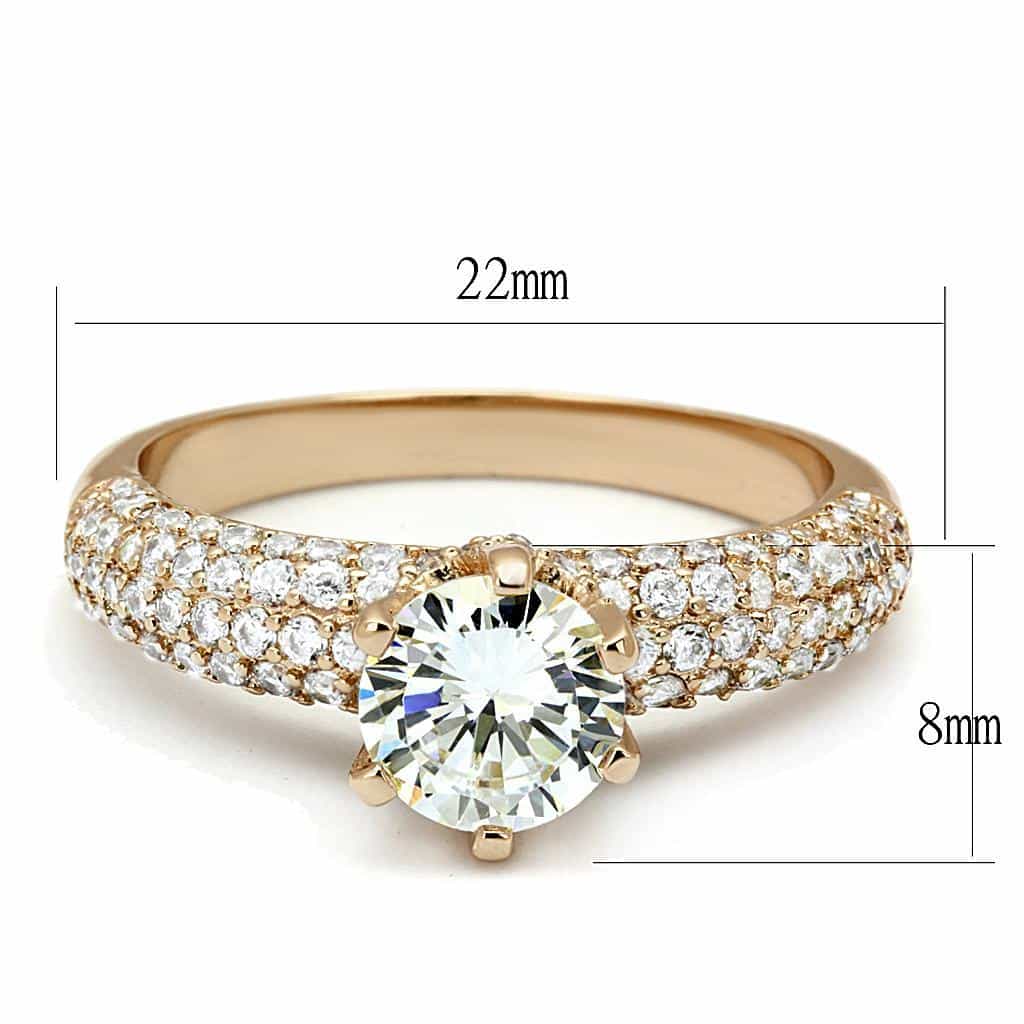 Brass Rose Gold CZ Round Solitaire Pavé Ring view 2