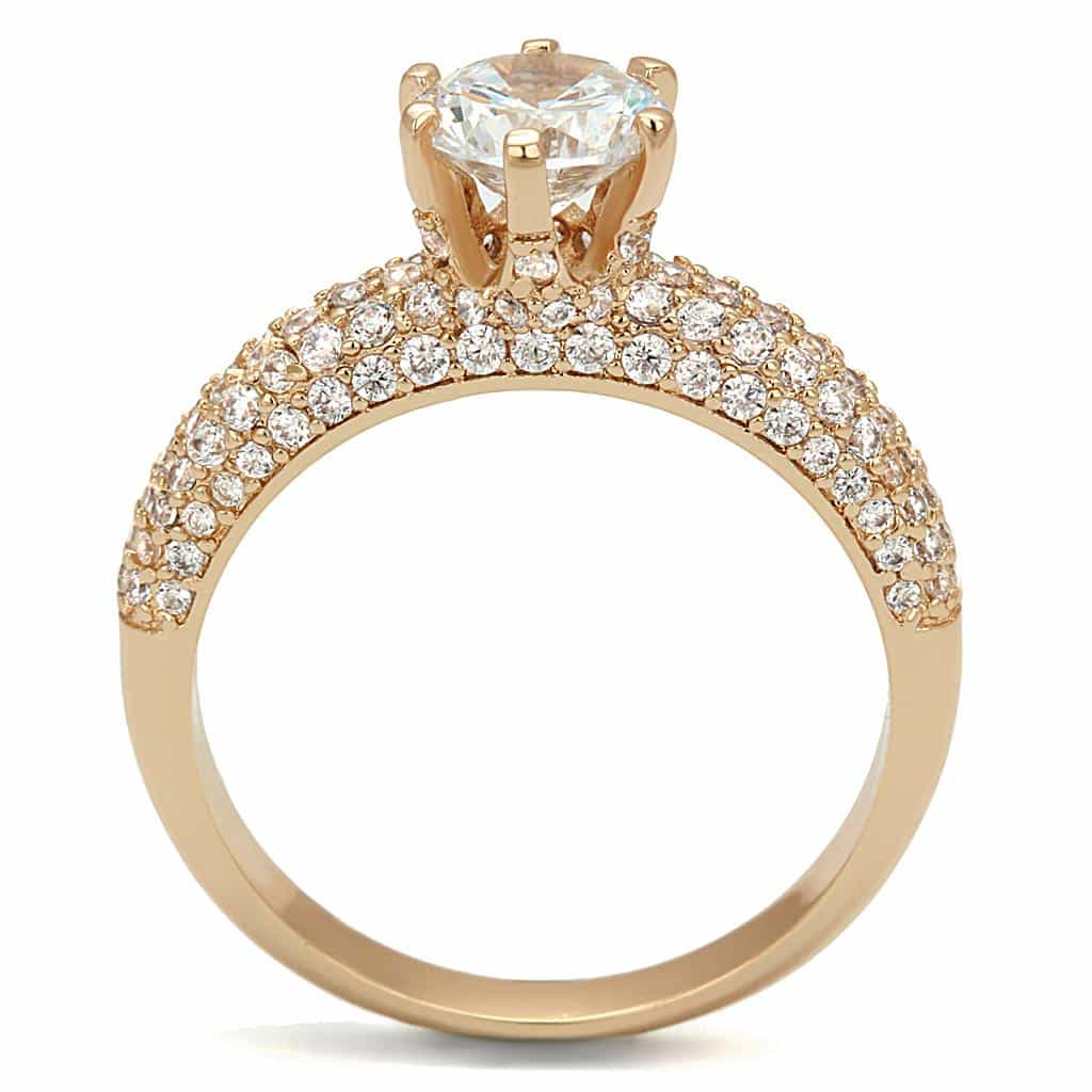 Brass Rose Gold CZ Round Solitaire Pavé Ring view 7