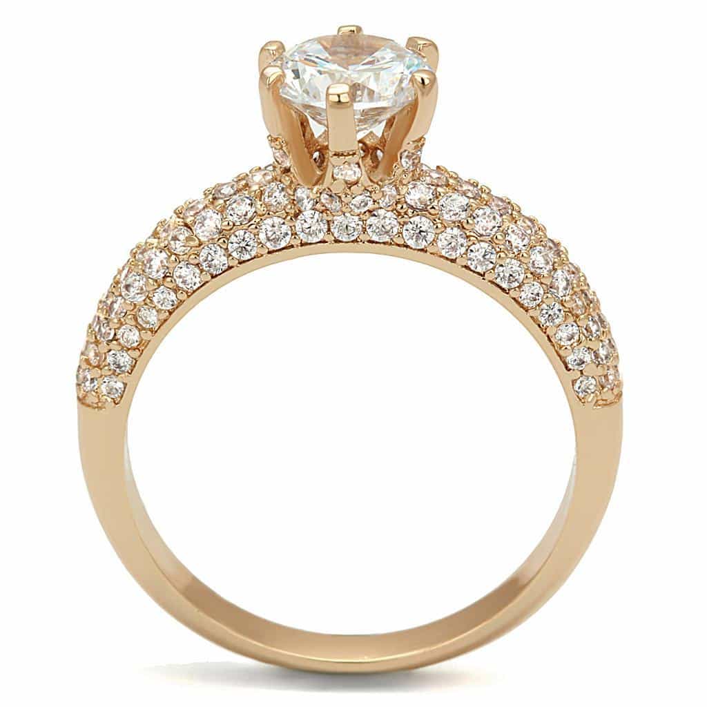 Brass Rose Gold CZ Round Solitaire Pavé Ring view 3