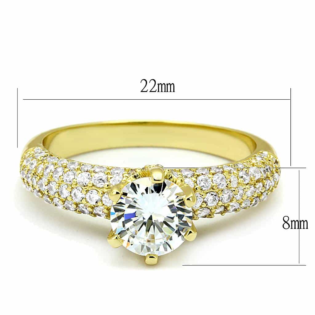 Brass Gold CZ Round Solitaire Pavé Ring | The Stainless Jewelry view 2