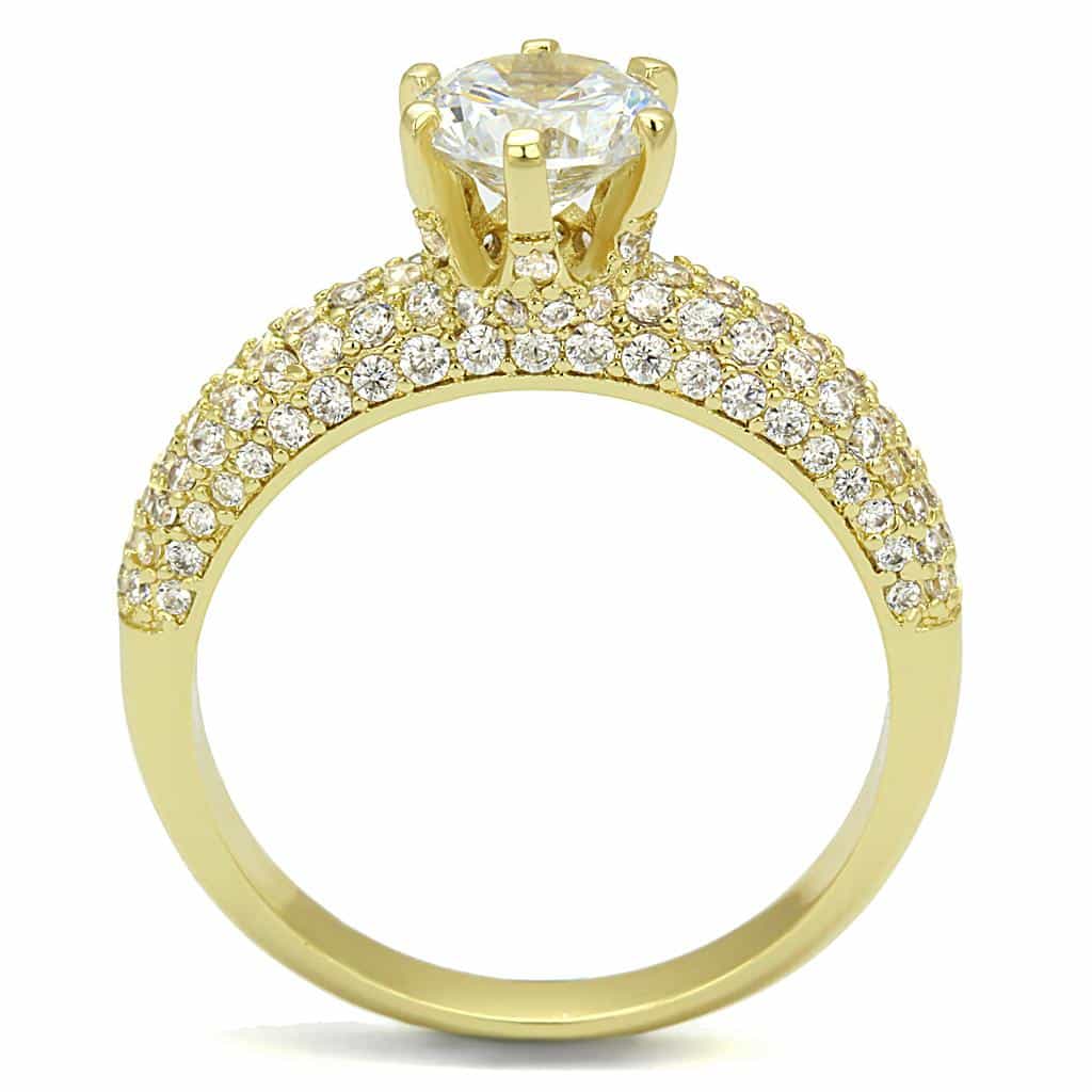 Brass Gold CZ Round Solitaire Pavé Ring | The Stainless Jewelry view 3