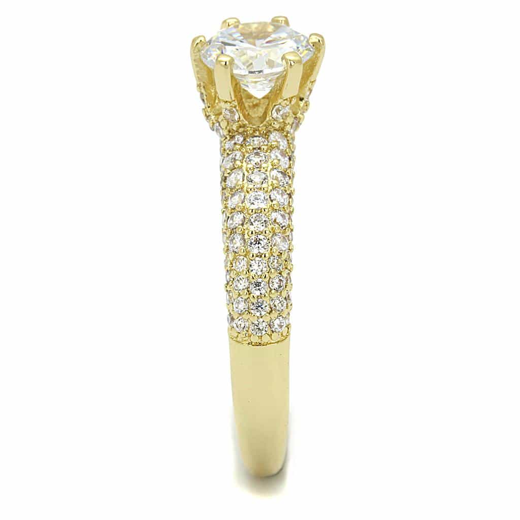 Brass Gold CZ Round Solitaire Pavé Ring | The Stainless Jewelry view 4
