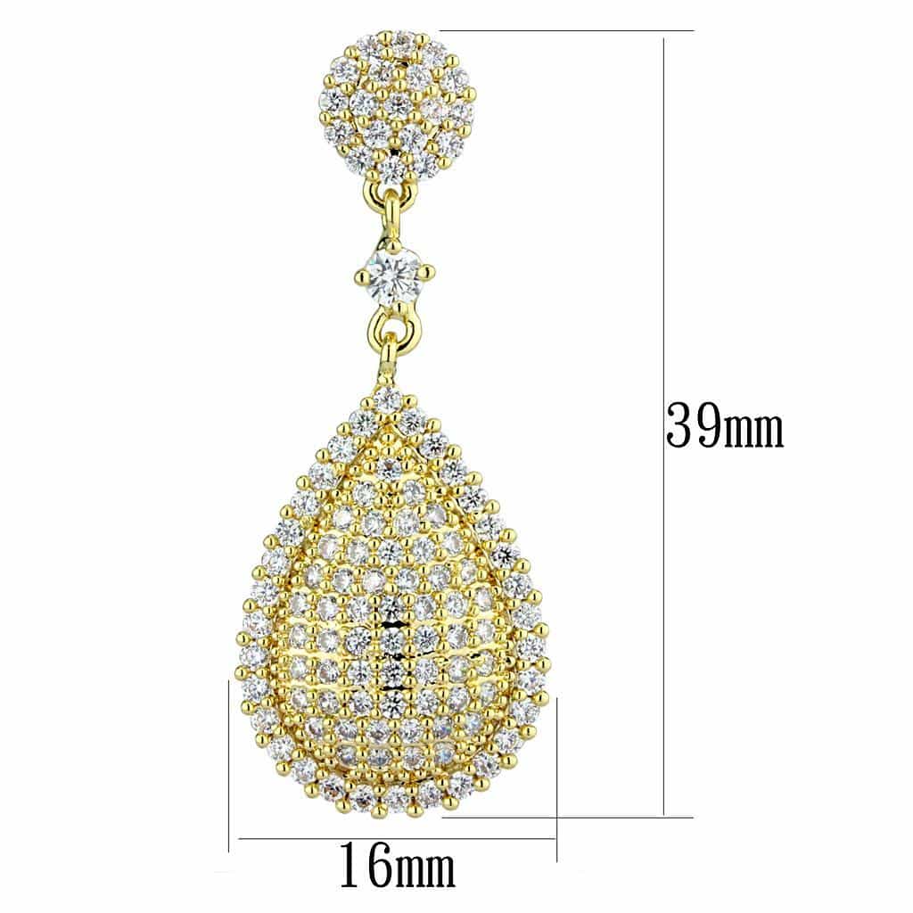 Brass Gold CZ Teardrop Drop Earrings | The Stainless Jewelry view 2