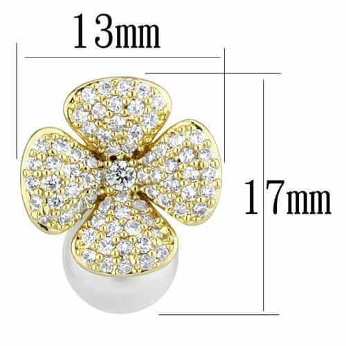 Brass Gold CZ Four-Petal Flower Stud Earrings view 2