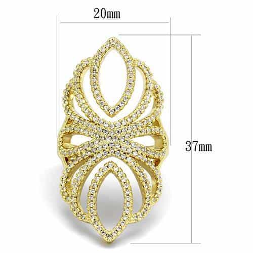 Brass Gold CZ Open Petal Leaf Cocktail Ring view 2
