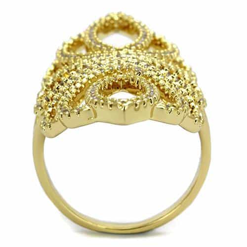 Brass Gold CZ Open Petal Leaf Cocktail Ring view 3