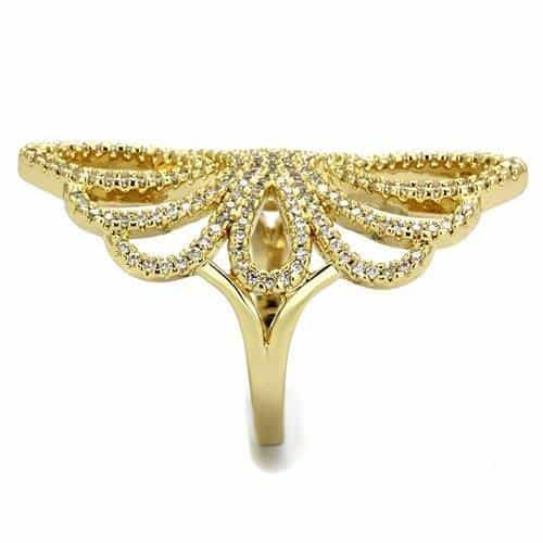 Brass Gold CZ Open Petal Leaf Cocktail Ring view 4