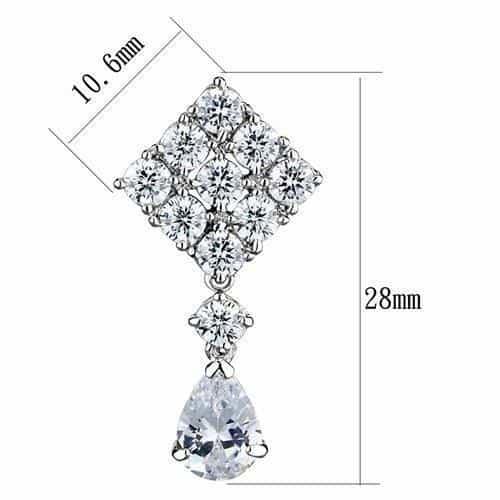 Brass CZ Rhombus Cluster Pear Drop Earrings view 2
