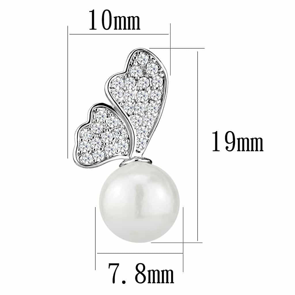 Brass CZ Butterfly Pearl Drop Earrings | The Stainless Jewelry view 2