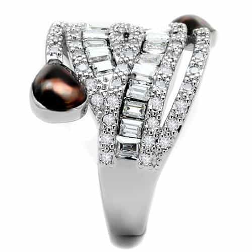 Brass CZ Baguette Pavé Amber Accent Wide Ring view 8