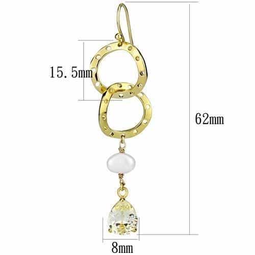 Brass Gold Hammered Circle Pearl CZ Drop Earrings view 2
