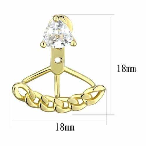 Brass Gold CZ Pear Curb Chain Stud Earrings view 2