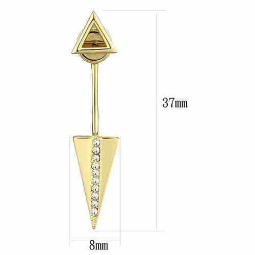 Brass Gold CZ Triangle Arrow Drop Earrings view 2