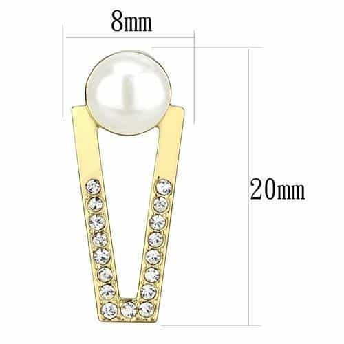 Brass Gold Pearl CZ V-Shape Ear Jacket Earrings view 2